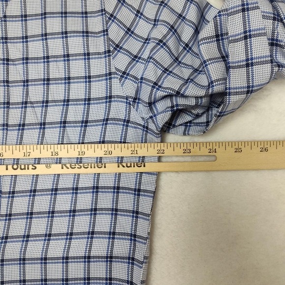 Hugo Boss Shirt Mens 15.5 Blue Check Slim Spread Collar Dress Long Sleeve Work - Picture 11 of 13